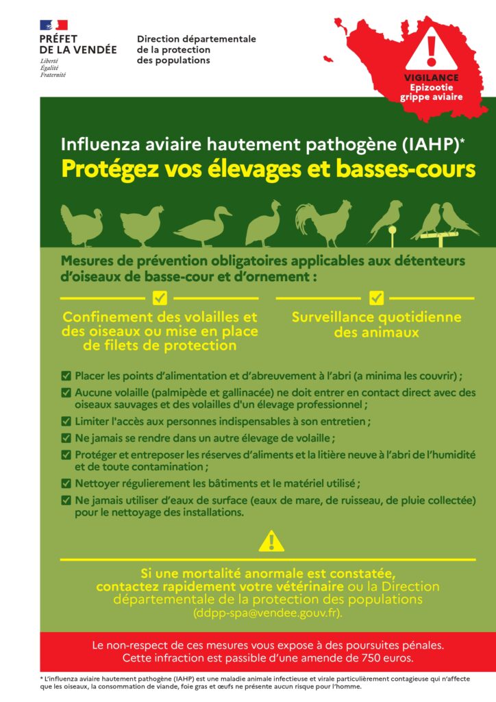 Affiche sur les mesures de prévention obligatoire face à la grippe aviaire